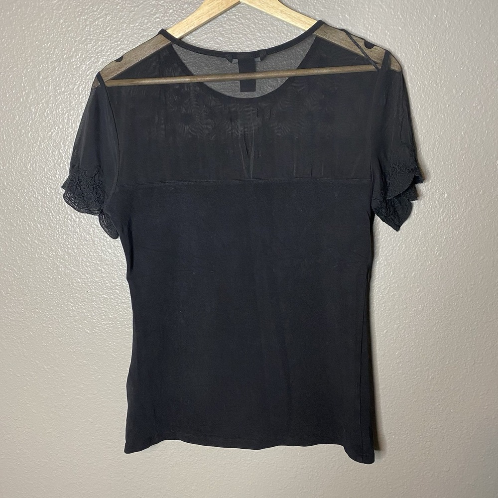 H&M Black T Shirt with Lace Top & Sleeves Women's Size  Medium - Picture 2 of 4